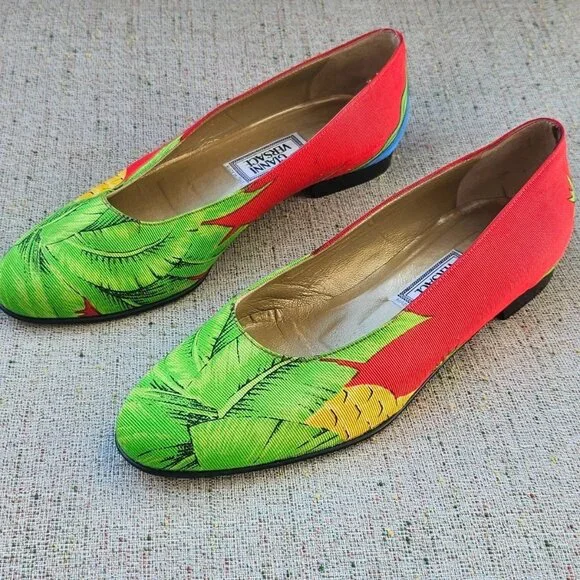 Gianni Versace Vintage Shoe Women Flat Multi Color Upper Made in Italy Size 35.5 - Picture 1 of 13
